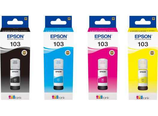 Epson 103 EcoTank Ink Series Bottle  Black(C13T00S14A)/ Cyan (C13T00S24A)/Magenta (C13T00S34A)/Yellow (C13T00S44A)